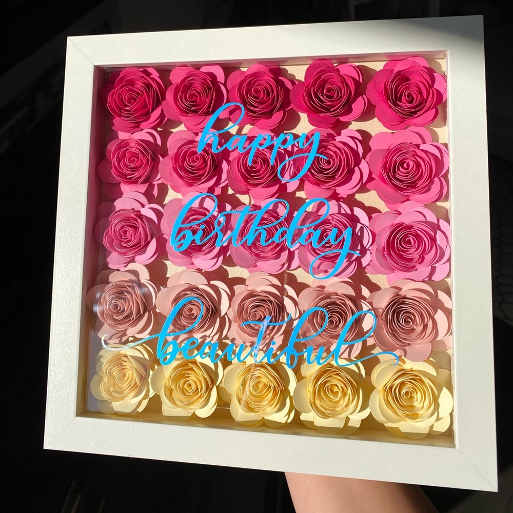 Hand made 8x8 shadow box “happy birthday beautiful